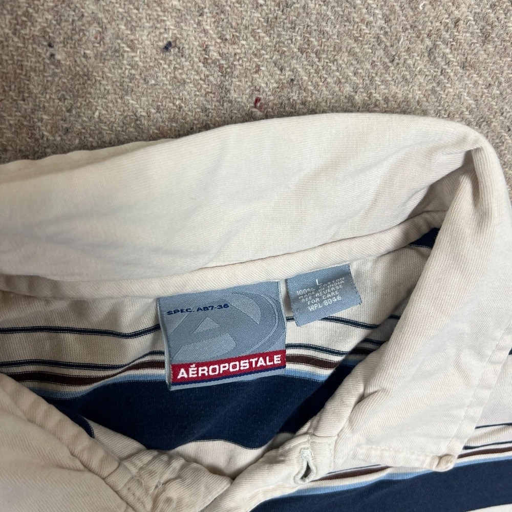 Vintage Aeropostale Polo Shirt Mens Large White 2000s‎ Y2K Striped - Picture 4 of 8